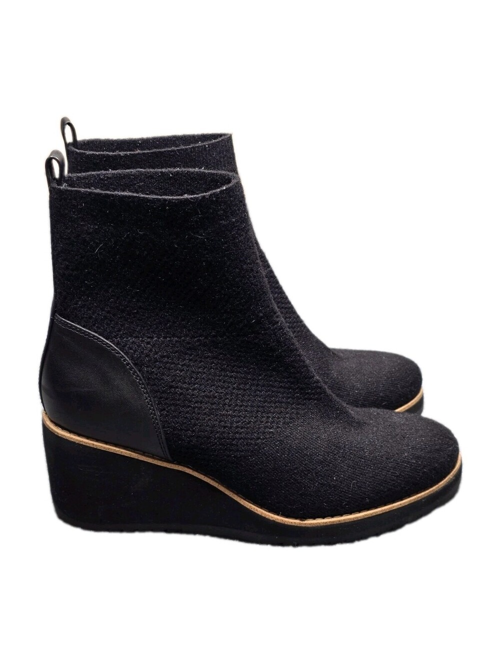 Sofft Elaina Womens Wedge Boots Black Knit Leather Trim Ankle Booties Size 9M